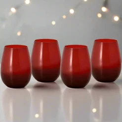 Pfaltzgraff® Winterberry® Set of 4 Red Stemless Wine Glasses- Drinking Glasses