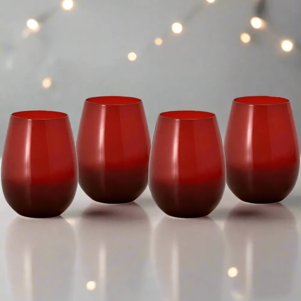 Pfaltzgraff® Winterberry® Set of 4 Red Stemless Wine Glasses- Drinking Glasses