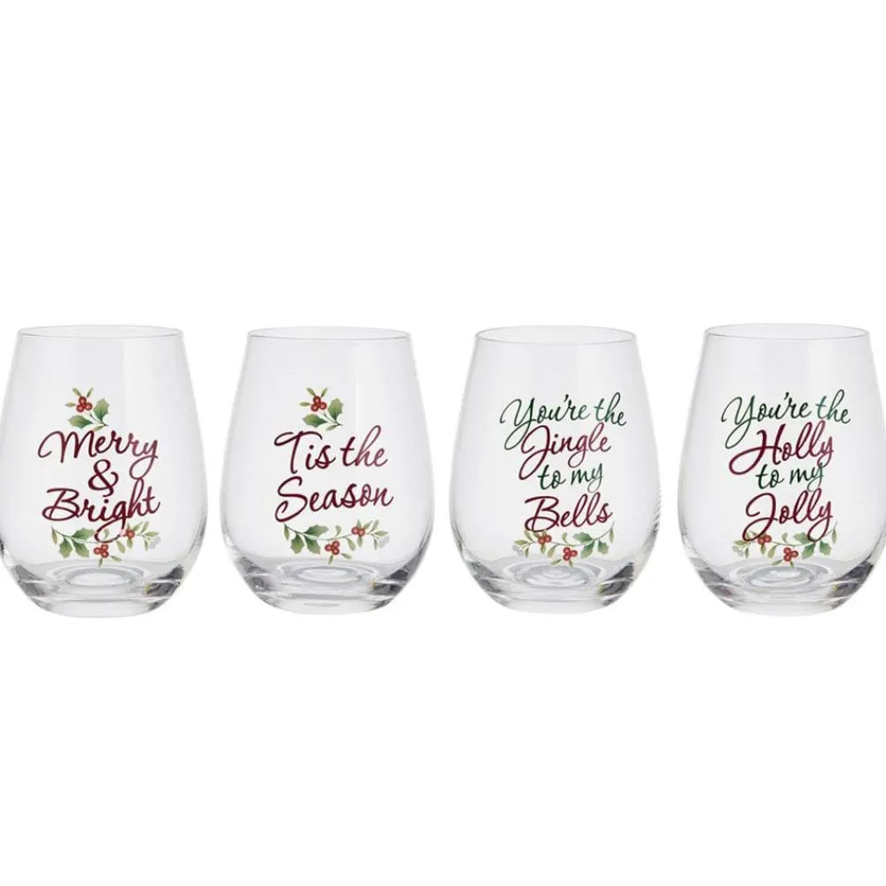 Pfaltzgraff® Winterberry® Set of 4 Sentiment Stemless Wine Glasses- Drinking Glasses