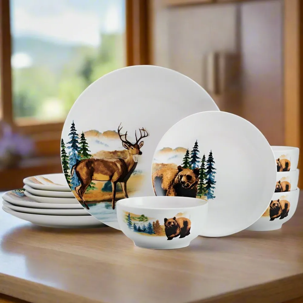 Studio Nova Woodland Animals 12 Piece Dinnerware Set, Service for 4- Dinnerware Service For 4