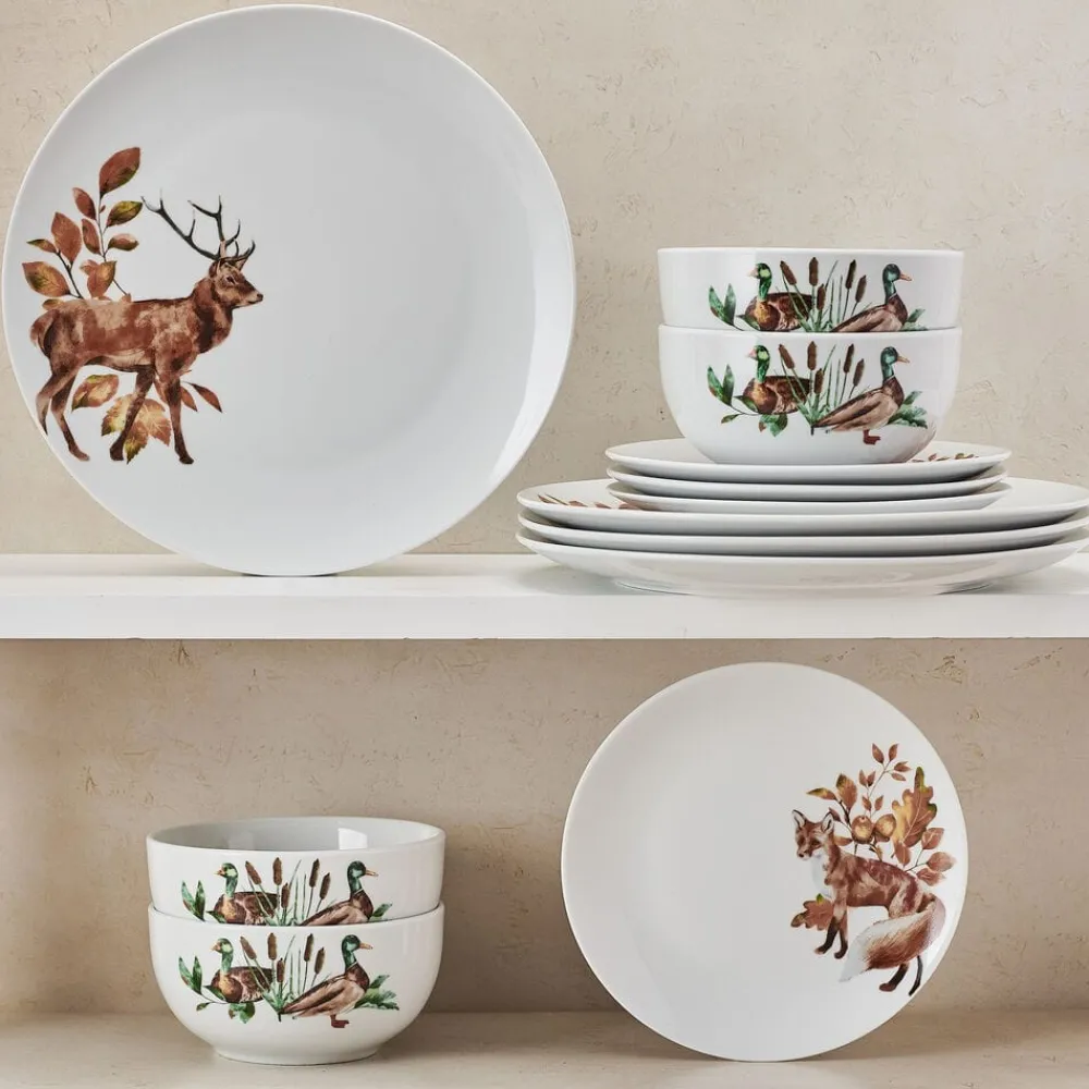 Studio Nova Woodland Wonders 12 Piece Dinnerware Set, Service for 4- Dinnerware Service For 4