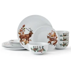 Studio Nova Woodland Wonders 12 Piece Dinnerware Set, Service for 4- Dinnerware Service For 4
