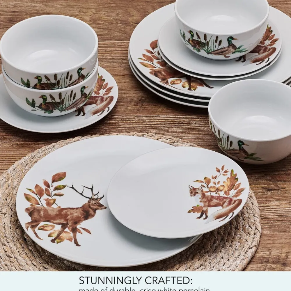 Studio Nova Woodland Wonders 12 Piece Dinnerware Set, Service for 4- Dinnerware Service For 4